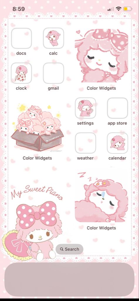 Sanrio Ios Layout, Hello Kitty Ios 16 Layout, My Melody Homescreen, Piano Layout, Sanrio Homescreen, My Sweet Piano, Cute Ipad Cases, Ios Layout, Iphone Wallpaper Ios