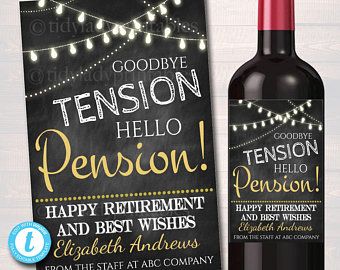 Retirement from government | Etsy Retirement Sayings, Retirement Party Centerpieces, Goodbye Tension Hello Pension, Retirement Party Themes, Hr Humor, Retirement Wishes, Wine Label Template, Mini Wine Labels, Wine Label Printable