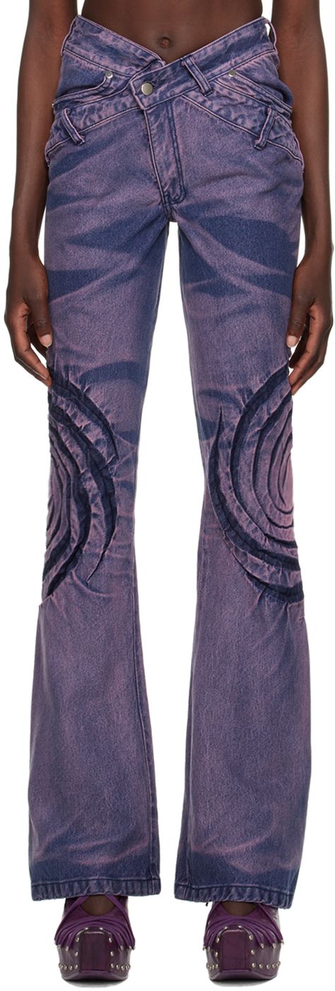 Find Masha Popova Purple Fog Light Jeans on Editorialist. Non-stretch organic cotton denim jeans. Fading, acid wash effect, and graphic pattern printed throughout. · Belt loops at asymmetric waistband · Two-pocket styling · Offset zip-fly · Rivets at front · Flared hem · Contrast stitching in red Supplier color: Dusty blue Bratz Boy, Masha Popova, Purple Jeans, Light Jeans, Purple Outfits, Acid Wash Denim, Colored Denim, Fit Inspo, Fog Light