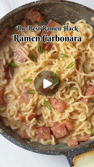 Simran Tandon | Food Blogger on Instagram: "Ramen Carbonara 🍜 🥓 🥚 🧀  “Elevating ramen game with the best noodle hack – turning a simple bowl into a masterpiece! 🍜✨ #RamenMagic #NoodleInnovation  Ingredients  1 Pack Ramen Noodles 2 Egg yolks (1 per person plus 1 for the pot) 50 gm Bacon or 4-5 rashers cut into bit sized pieces  1/4 Cup or 30gm Grated Parmesan cheese  Salt to Taste  Instructions  * Start by cooking bacon, add a little olive oil and then throw in diced bacon. Sauté for 2-3 minutes or till it reaches desired texture. And then turn off the flame for it to cool down. * Alongside start boiling water for the noodles, add salt, add ramen and pack of dried seasoning. * In another bowl whisk in egg yolks with grated Parmesan cheese, ramen seasoning until smooth. * Once the bacon Ramen Carbonara, Cheese Ramen, Ramen Seasoning, Carbonara Recipe, Cooking Bacon, Glass Noodles, Asian Noodles, Egg Yolks, Ramen Noodles