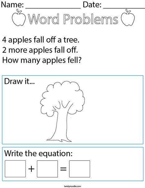 Addition Word Problems Kindergarten, Apple Addition, Word Problems Kindergarten, Simple Word Problems, Maths Worksheet, First Grade Words, Teaching Math Strategies, Addition Words, Thanksgiving Kindergarten