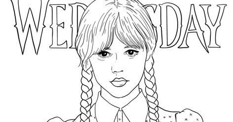 Wednesday Addams Coloring Page ~ On Wednesdays, we wear black </3. Wednesday Addams Colouring Pages, Wednesday Colouring Page, Wednesday Addams Drawing Easy Jenna Ortega, Free Wednesday Addams Printables, Wednesday Adams Drawings, Wednesday Adams Sketch, How To Draw Wednesday Addams, Wednesday Addams Drawing Pencil, Wednesday Addams Drawing Easy