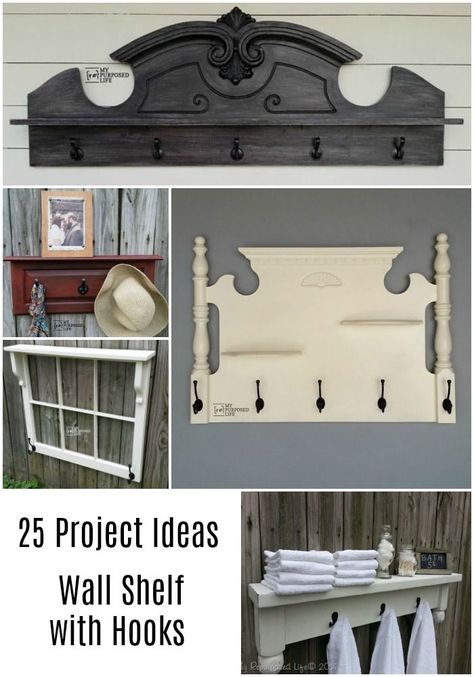 Are you looking for a great wall shelf with hooks that you can make yourself? This collection offers something for everyone. Great tutorials. Lots of DIY tips. #MyRepurposedLife #repurposed #wallshelf #hookrack #coatrack via @repurposedlife Shelf Makeover, Cabinet Doors Repurposed, Old Door Knobs, Wall Shelf With Hooks, Recycling Projects, Large Headboard, Diy Coat Rack, Old Cabinet Doors, Diy Hooks