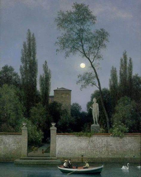 Italian Villa in Moonlight 🕰️1868 🖌️Georg Emil Libert Italian Villa, Pierre Auguste Renoir, Classical Art, Gustav Klimt, Henri Matisse, Claude Monet, Pretty Art, Pretty Pictures, Classic Art