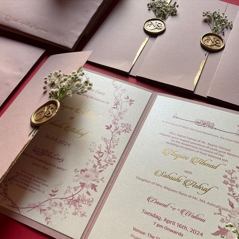 Naquee X Saboohi ❤️ . Delicate pink hues intertwine with shimmering gold creating a bespoke wedding invite. With every detail meticulously crafted by hand, this invitation whispers of love, elegance, and the promise of a joyous union. . Wedding Cards, wedding invitations, wedding invites, handmade, personalised, aesthetic, modern invitations, kolkata, small business. . #weddinginvitation #aesthetic #handcrafted #weddingcard #personalised Indian Wedding Cards Ideas Unique, Nikkah Invitation Cards, Aesthetic Save The Date, Wedding Invites Handmade, Nikkah Invitation, Modern Invitations, Indian Wedding Cards, Modern Invitation, Invitations Wedding