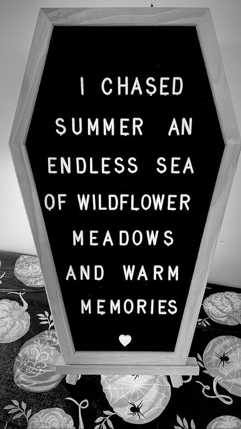 #coffin #letterboard #quote #summer #fall #autumn Coffin Letterboard, Coffin Board, Board Quotes, Fall Autumn, Summer Fall, Letter Board, Black And White, Halloween, Quotes