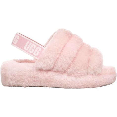 Pink Ugg Slippers, Fluffy Sliders, Cute Uggs, Fluff Yeah Slide, Seashell Pink, Pink Uggs, Pink Slides, Dr Shoes, Preppy Shoes