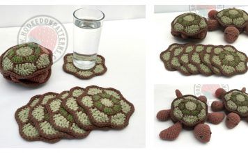 Turtle Coaster Sets Crochet Pattern Crochet Turtle Shell, Free Crochet Turtle, Crochet Kitchen Set, Crochet Tortoise, Turtle Shell Pattern, Turtle Coaster, Turtle Mug, Crochet Potholder Patterns, Crochet Potholder