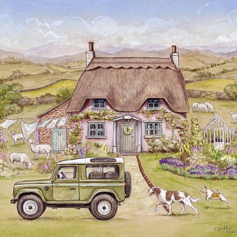 Country Illustration, Cottage Illustration, Farmhouse Printables, Brambly Hedge, Thatched Cottage, Cottage Art, Holiday Cottage, Art References, House Inspiration