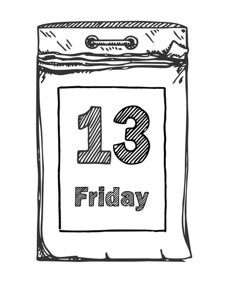 Friday 13th calendar. Sketch Tear-off Calendar vector hand drawn illustration. Friday 13 Date Calendar Sketch, Date Illustration, Calendar Vector, Friday 13th, Hand Drawn Illustration, Drawn Illustration, Friday The 13th, Vector Hand, Graphic Templates