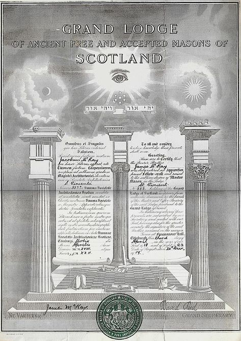 Membership Papers for Scotland's Secret Grand Lodge of Masons (1918) - Flashbak Hiram Abiff, Grand Lodge, Chief Architect, Eastern Star, George Vi, King George, Culture Art, Edinburgh, One Pic