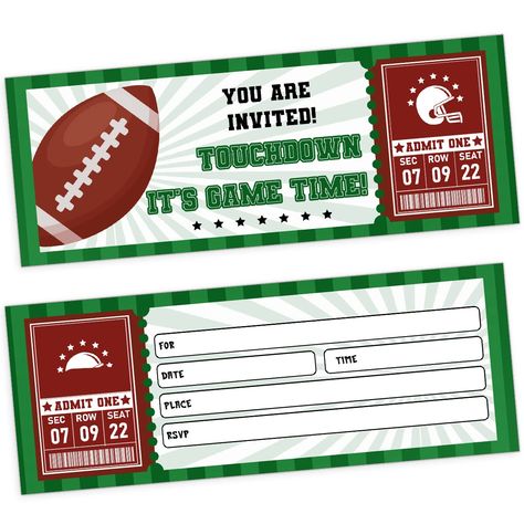 PRICES MAY VARY. Impressive Invitations: These cool rugby-style ticket party invitations will impress your guests and keep them excited for your celebration. Pack Contents: The pack includes 20 pieces of invitation cards and 20 pieces of envelopes, with each card double-sided and ample fill-in space. Easy to Use: Simply write the party details on the invitations and put them in the included envelopes. Responsive Customer Service: If you have any issues, feel free to contact us for a prompt respo Football Party Birthday, Ticket Party Invitations, Football Birthday Invitations, Football Birthday Party, Rugby Fashion, Kids Birthday Party Invitations, Football Birthday, Football Party, Invitation Envelopes