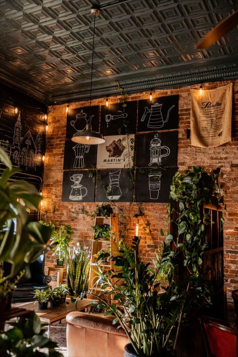 Botanical Coffee Shop, Cosy Coffee Shop Aesthetic, Witchy Coffee Shop, Coffee Shop Bathroom, Cafe Plants, Cafe Board, Vintage Coffee Shops, Marketing Project, Cute Coffee Shop