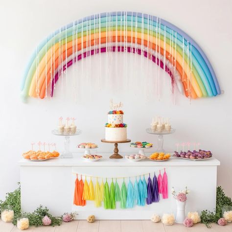 Rainbow Party Tassel Garland Banner - Beautiful Addition to Your Celebration! Product Description: Add a burst of color and joy to your event with our Rainbow Party Tassel Garland Banner!  A perfect decoration for any kid's rainbow themed birthday party or baby shower.  Made from premium Satin Wraps tissue paper, this stunning garland is perfect for weddings, birthday parties, baby showers, and more. Built on satin ribbon or decorative rope, our tassel garland is both versatile and eye-catching. Rainbow Baby Shower Theme, Party Tassel Garland, Rainbow Tassel Garland, Paper Tassel Garland, Joyful Colors, Fringe Garland, Rainbow Themed Birthday Party, Rainbow Party Decorations, Rainbow Paper