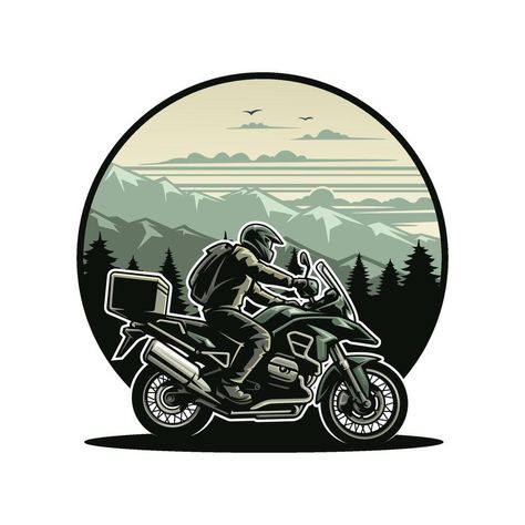 Biker Riding Adventure Motorcycle Illustration Vector Biker Illustration, Moto Tattoo, Ride Logo, Biker Logo Design, Motorbike Illustration, Motorcycle Adventure Travel, Biker Logo, Moto Logo, Fun Svg