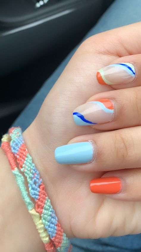 square orange blue nails Orange Blue Nails, Acyrilics Nails, Orange Nail Designs, Orange Nail, Black Acrylic Nails, Nails Blue, Art Idea, Orange Nails, Black Acrylic