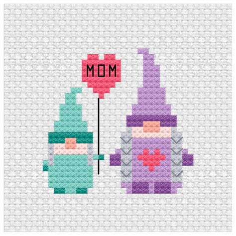 This cute female gnome and her kid designed with Mother's day in mind is the latest addition to the holiday cross stitch pdf pattern series I am building up for my patrons.  Mother's day gnomes cross stitch pdf pattern - Ringcat Gnome Pixel Pattern, Gnome Graph Pattern, Gnome Counted Cross Stitch Patterns, Free Cross Stitch Patterns Gnomes, Small Gnome Cross Stitch Pattern, Biker Gnomes, Female Gnome, Holiday Cross Stitch, Mini Cross Stitch