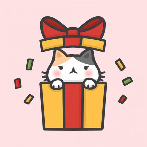 Cute cat in gift box surprise christmas hand drawn cartoon style Cute Christmas Drawing Ideas, Gift Box Drawing, Gift Drawing Ideas, Christmas Gift Drawing, Xmas Drawing, Cats Christmas, Gift Cartoon, Drawing Cartoon Faces, Gift Drawing