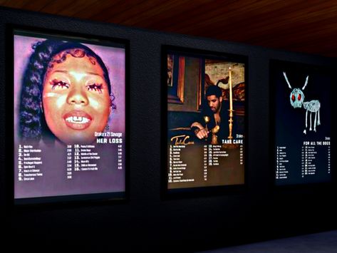 Sims 4 Rapper Posters Cc, Sims 4 Urban Posters Cc, Urban Cc Furniture, Sims 4 Cc Posters Decor, Sims 4 Posters Cc, Sims Baddie, Music Rnb, Drakes Album, Posters Decor