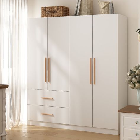 Ebern Designs Caberfae Armoire | Wayfair 4 Door Wardrobe Design, Clothes Cabinet, Armoire Dresser, Wooden Closet, White Closet, 4 Door Wardrobe, Bedroom Cupboard, Wood Armoire, Wardrobe Cabinet