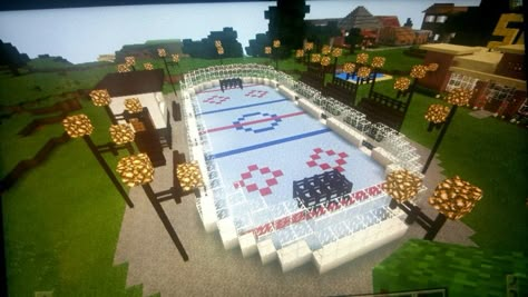 Minecraft Hockey Rink Minecraft Ice Skating Rink, Minecraft Gym, Gardens Minecraft, Garden Ideas Modern, Minecraft Garden Ideas, Minecraft Furniture Ideas, Decor Minecraft, Modern Minecraft, Case Minecraft