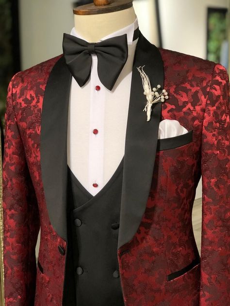 Dark Red Suit Men, Black And Red Tux, Red Prom Suit, Red Tux, Black Prom Suits, Dark Red Suit, Wedding Suits Men Black, Prom Tux, Black And Red Suit