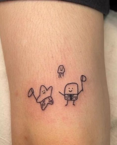 Small Spongebob Tattoos. Tiny Spongebob And Patrick Tattoo, Spongebob Stick And Poke, Spongebob Sister Tattoos, Spongebob Minimalist Tattoo, Tiny Spongebob Tattoo, Spongebob Tattoo Black And White, Funny Spongebob Tattoo, Spongebob Friendship Tattoo, It Takes Two Tattoo