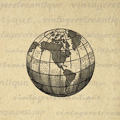 Earth Globe World Map Digital Image Graphic Planet Download Printable Antique Clip Art for Transfers Printing etc HQ 300dpi No.2940 Globe Drawing, Globe Image, Globe Tattoos, Earth Tattoo, Earth Drawings, Image Graphic, Earth Globe, World Tattoo, Vintage Drawing