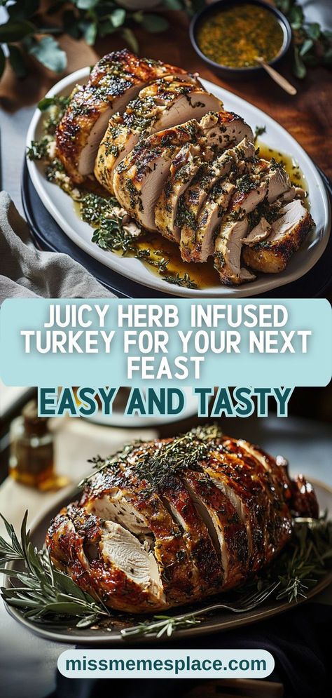 Make your next holiday gathering unforgettable with a juicy Herb-Infused Turkey that steals the show! This Herb-Butter Roasted Turkey Recipe is easy to follow and results in a tender, flavorful bird that your guests will rave about. Infused with garlic and fresh herbs, each slice is a burst of flavor, complemented by a crispy, golden-brown exterior. Perfect for Thanksgiving or any special occasion, this turkey is sure to impress and satisfy even the pickiest eaters at your table. Boneless Turkey Roast Recipes, Turkey Roast Recipes, Turkey Loin, Healthy 2025, Boneless Turkey Roast, Roasted Turkey Recipe, Basting A Turkey, Turkey Roll, Deboned Turkey