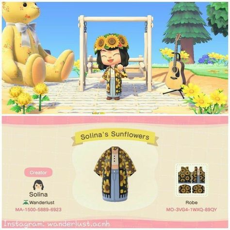 Sunflower Crown, 19 Days Anime, Animal Crossing Qr Codes, Ac Codes, Clothing Codes, Acnh Clothes, Animal Crossing 3ds, Animals Crossing, Animal Crossing Funny