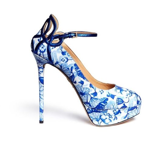 Beautifully imprinted with a blue Koi print on glossy patent leather, these platform pumps from Charlotte Olympia's Shanghai Express collection are designed to… Blue Platform Shoes, Pump High Heels, Charlotte Olympia Shoes, Heels Outfits, Blue Pumps, Ankle Heels, Patent Leather Shoes, Fashion Heels, Patent Leather Pumps