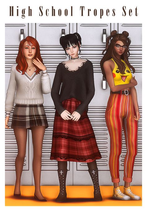 High School Tropes Set 📚🎓 | Kamiiri on Patreon The Sims 4 Packs, Sims 4 Mm Cc, Sims 4 Expansions, Tumblr Sims 4, Sims 4 Cc Folder, 2000s Clothes, Sims Ideas, Casas The Sims 4, Sims 4 Teen