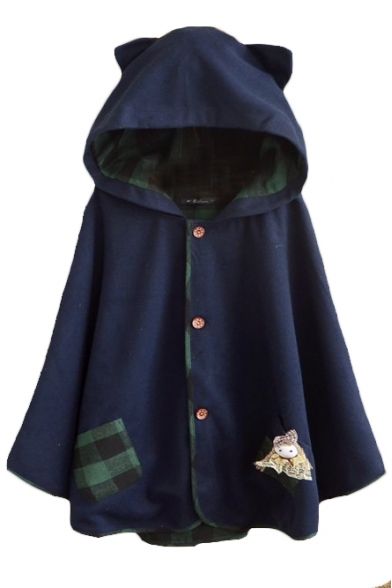 Cape Designs, Hooded Cape, Blue Coats, Vintage Inspired Dresses, Girls Boutique, Kawaii Clothes, Character Outfits, Look Cool, Cat Ears