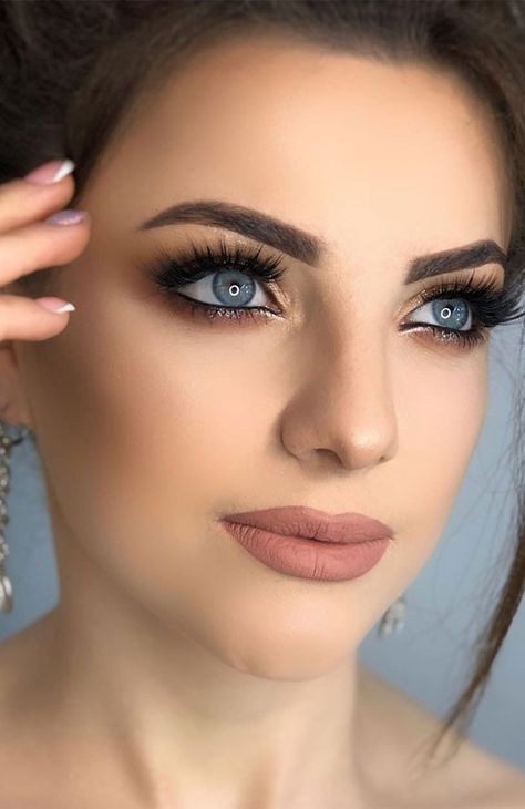 75 Wedding Makeup Ideas To Suit Every Bride Brown Smokey Eye For Blue Eyes, Bridal Smokey Eye Makeup Blue Eyes, Sultry Eye Makeup Blue Eyes, Wedding Makeup For Blue Eyes Bold Lip, Dramatic Makeup Blue Eyes, Seductive Eye Makeup Blue Eyes, Makeup Looks Blue Eyes, Wedding Makeup Blue, Party Eye Makeup