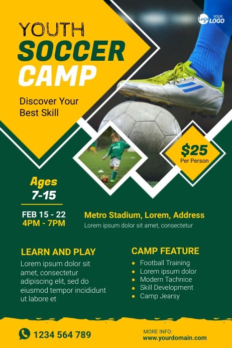 Soccer Camp Flyer, Football Academy Poster, Soccer Flyer Design, Sports Poster Ideas, Camp Poster Design, Soccer Poster Ideas, Football Flyer Design, Football Poster Ideas, Football Poster Design