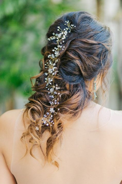 Loose romantic wedding updo Romantic Braid, Loose French Braids, Zachary Taylor, Wedding Hairstyles And Makeup, Half Updo Hairstyles, Gold Hair Vine, Beautiful Bridal Hair, Wedding Makeup Tips, Key West Wedding