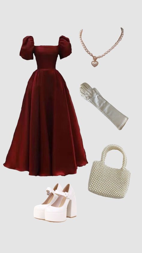 burgundy red dress outfit ✨ Dark Red Dress Aesthetic, Burgundy Outfit Aesthetic, Princesscore Fashion, Burgundy Red Dress, Red Dress Aesthetic, Dark Red Dress, Dark Red Dresses, Burgundy Outfit, Red Dress Outfit