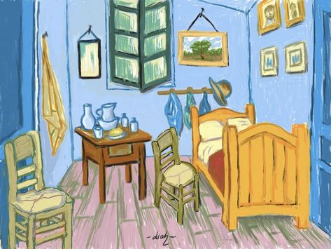 Try to make my version of Van Gogh Bedroom at Arles The Bedroom Van Gogh, Van Gogh Bedroom Painting, Van Gogh Bedroom, Gcse Art Sketchbook, Arte Van Gogh, Picture Description, Gcse Art, Bedroom Paint, Anime Drawings Tutorials