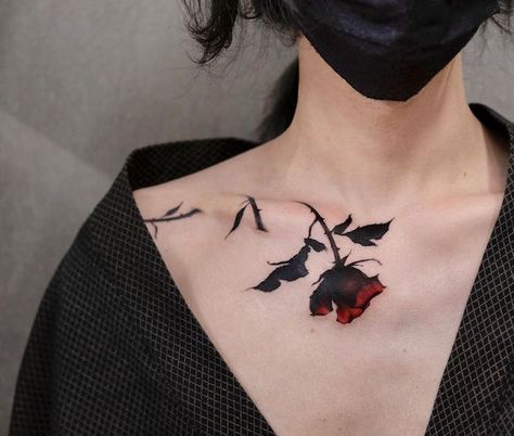 Beauty rose with thorn that blooms tattoo on the collarbone Black Rose And Thorns Tattoo, Rose Thorn Tattoo, Butterfly Concept, Thorn Tattoo, Chef Tattoo, Clavicle Tattoo, Timeless Tattoo, Wrap Tattoo, Black Rose Tattoos