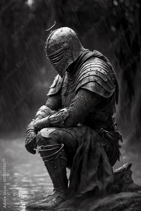 Knight Kneeling Art, Knight Kneeling Tattoo, Knight Kneeling Before Queen, Kneeling Knight Tattoo, Warrior Kneeling, Knights Tattoo, Knight Poses, Kneeling Warrior, Knight Kneeling