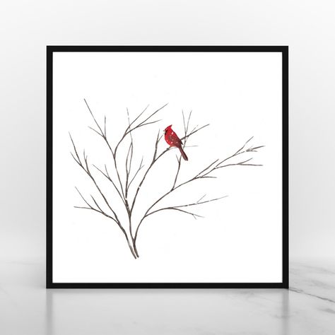 Red Cardinal Winter Wall Art Watercolour Cardinal Printable Art Print Winter Birch Tree Abstract Wall Décor Farmhouse Wall Art - Etsy Easy Watercolor Christmas Cards, Watercolor Cardinal, Cardinal Winter, Winter Abstract, Cardinal Print, Cardinal Painting, Tree Abstract, Thema Winter, Winter Wall Art