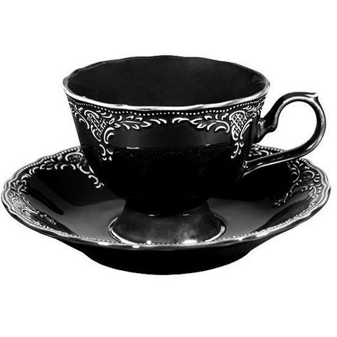 #Black: B & W Tea Cup!!!! I need to find this http://ift.tt/2F8f3ka Teapots And Cups, My Cup Of Tea, Gothic Home Decor, Black Tea, High Tea, Cups And Mugs, Tea Cup Saucer, Afternoon Tea, Kitsch