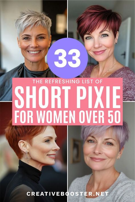 Click for MoreSave for Later ❤️ Discover 34 gorgeous pixie hairstyles that are perfect for women over 50Whether you want a modern twista classic cropor something that showcases your natural texturethis guide has the pixie cut for youIdeal for all hair typesincluding finethickcurlyor gray hairthese styles will help you feel more stylish and confident than ever. PixieCut HairstylesForWomenOver50 ShortHairIdeas ShortHairstyles WomenOver50 Haircuts2024 GrayHair HairTrends BeautyOver50 HairInspirati Pixie For Full Face, Short Hairstyle Women For Older Women, Casual Pixie Hairstyles, Short Hairstyles For 50+ Women, Pixie For Thinning Hair Over 50, Short Haircuts For Women Over 40 2024, Short Hairstyle Women For Straight Hair, Youthful Pixie Haircut, Pixies For Women Over 50