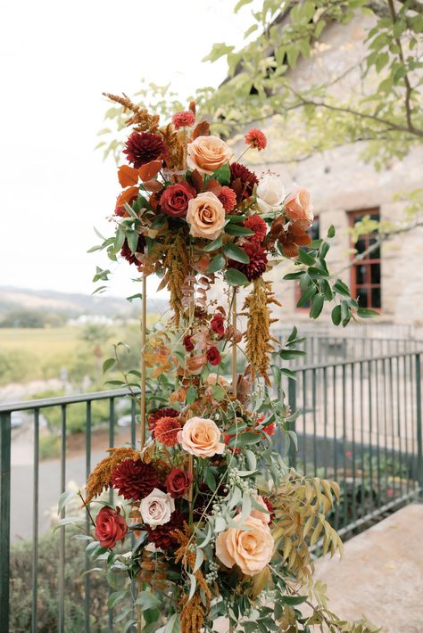 Fall wedding ceremony flowers for a whimsical fall Napa Valley wedding at The CIA Greystone. K+ S had the sweetest first look during their fall wedding at CIA Greystone in Napa Valley, California. See the latest fall wedding decor, fall wedding guest outfit for women over 50 classy, fall wedding guest dress october, fall wedding emerald green, & fall wedding suits. For the best whimsical fall wedding photos have Bry capture your wedding day by heading to brysphotography.com! Fall Flower Arch Wedding, Fall California Wedding, Italian Fall Wedding, Fall Wedding Emerald Green, Wedding Guest Dress October, Emerald Green Fall Wedding, Fall Wedding Guest Dress October, Fall Wedding Ceremony Flowers, Classy Fall Wedding