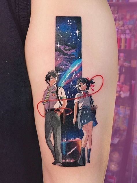 Your Name Tattoo Anime, Persona Tattoo, Cool Anime Tattoo Ideas, Anime Inspired Tattoos, Anime Tattoo Art, Subtle Anime Tattoos, Tattoo Ideas Anime, Anime Tattoos Ideas, Tatoos Art