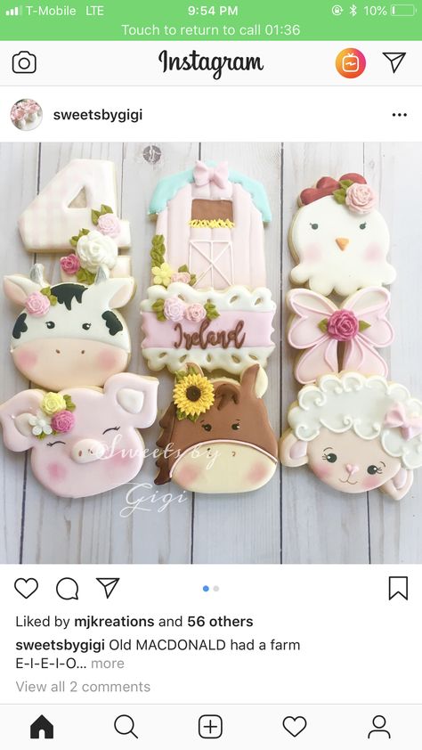 Girls Farm Birthday, Farm Cookies, Barnyard Birthday Party, Farm Theme Birthday, Farm Animals Birthday Party, Farm Themed Birthday Party, Farm Cake, Barnyard Party, Cow Birthday