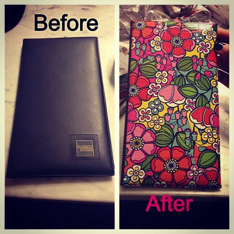 Before and after of my server book. Just patterned duct tape. Can use on lots of surfaces :) Server Book Ideas Diy, Diy Waitress Book, Server Book Ideas, Server Book, Server Life, Reading Diy, Safari Theme Party, Headband Tutorial, Work Diy