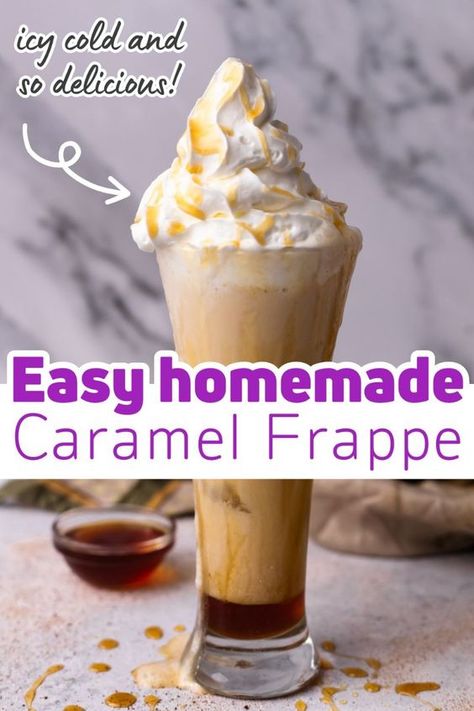 If you love the Starbucks Caramel Frappuccino you'll love this easy caramel frappe recipe. With a game changing ingredient, your homemade caramel frappe will taste as good as the café version! diy caramel frappe | Copycat Starbucks drinks | blended coffee recipes | frappuccino aesthetic | Diy Caramel Frappe, Homemade Caramel Frappe, Easy Frappe Recipe At Home, Nescafe Frappe Recipe, Starbucks Drinks Blended, Frappuccino Aesthetic, Blended Coffee Drinks Recipes, Frozen Coffee Drinks Recipes, Caramel Frappuccino Recipe