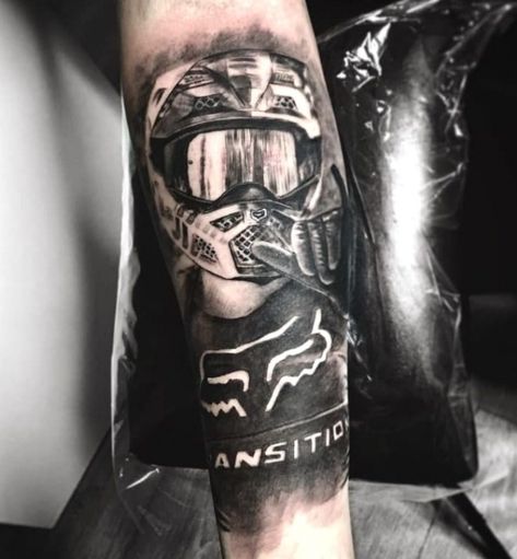 Motocross tattoos for men come in different shapes, sizes, and colors! However, only true adrenaline junkies will prefer dirt bike racing tattoos and motocross… #tattooideas #mentattoo Motocross Tattoo Ideas, Fox Racing Tattoos, Motocross Tattoo, Dirt Bike Tattoo, Geometric Tattoo Sleeve Designs, Motor Tattoo, Tattoo Quotes For Men, Motor Cross, Motorcycle Tattoos