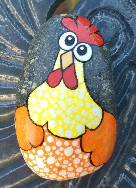 Painted Rocks Farm Animals, Painted Rocks Chickens, Chicken Painted Rocks, Chicken Painting Easy, Painted Pavers, Dot Painting Tools, Garden Rock Art, Painted Rock Animals, Chicken Painting